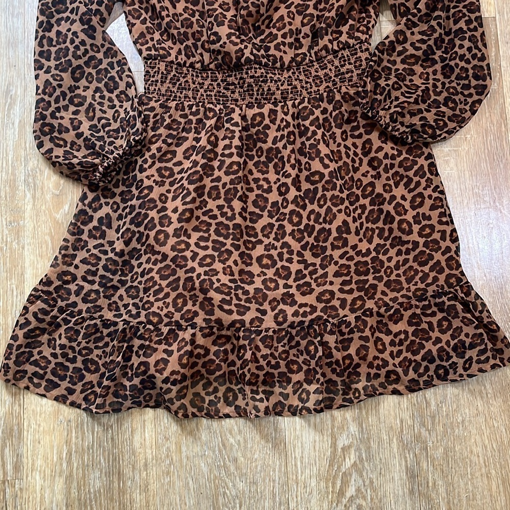 NWT New Old Navy Animal Print Smocked Long Sleeve Mini Dress Size Small Lined - Picture 6 of 14